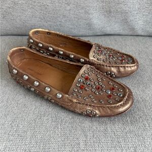 Isabel Marant Bronze Brown Embellished Leather Loafers Flats Size 38 / US 7.5